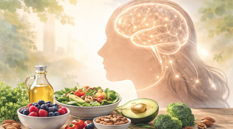 Illustration du lien entre alimentation riche en antioxydants, glycémie stable et fonctions mentales