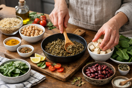 Préparation d’un repas sain à base de protéines végétales pour éviter les fringales