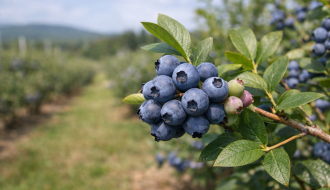 Myrtilles mûres sur branche dans un champ, riches en antioxydants naturels