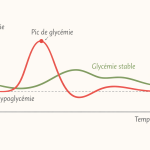 Illustration comparant un pic de glycémie avec chute rapide et une glycémie stable et progressive, en lien avec la perte de poids.